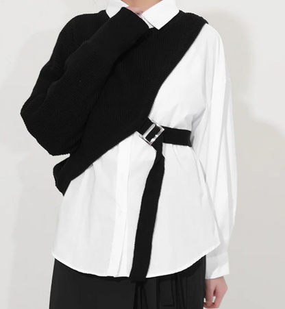 White Knitting Split  Blouse