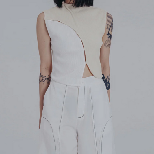 Color-block Irregular Slit Tank Tops New Sleeveless Personality