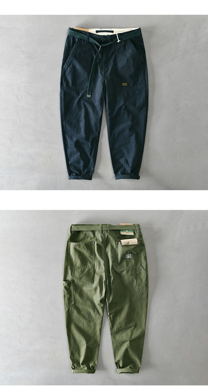 Spring Autumn New Pure Cotton Men Cargo Pants Men Clothing Casual Loose Belt Mid Waist Slim Fit Joggers Men Trouser