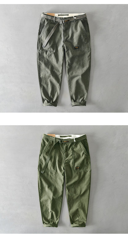 Spring Autumn New Pure Cotton Men Cargo Pants Men Clothing Casual Loose Belt Mid Waist Slim Fit Joggers Men Trouser