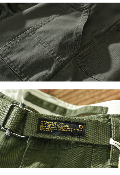 Spring Autumn New Pure Cotton Men Cargo Pants Men Clothing Casual Loose Belt Mid Waist Slim Fit Joggers Men Trouser