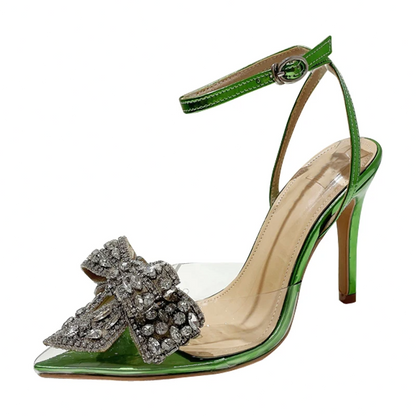 Butterfly-knot Rhinestone Slingbacks Summer Party Prom Thin High Heels Shoes