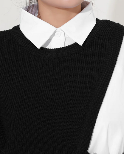 White Knitting Split  Blouse