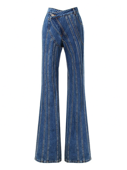 Asymmetrical Spliced Oblique Waist Placket Trousers
