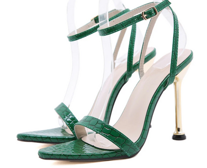 Narrow Band Ankle Buckle Strap Green High Heels Sandals Women's Pointed Toe Party Female Shoes Sandalias Mujer