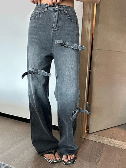 Asymmetric Bow Casual Wide Leg Jeans