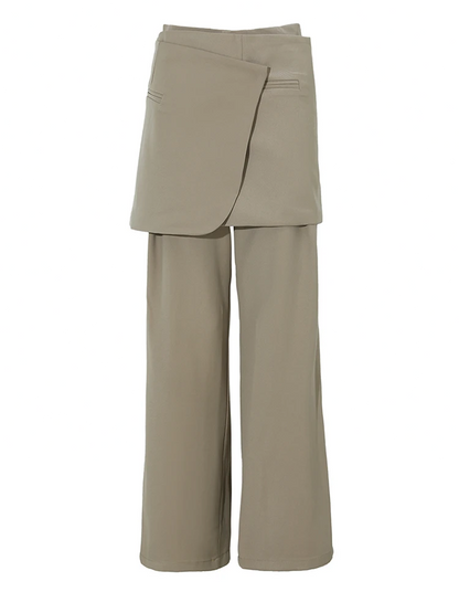 Khaki Spliced Irregular Long Wide Leg Pants New Loose Fit Trousers Women Fashion Spring Autumn