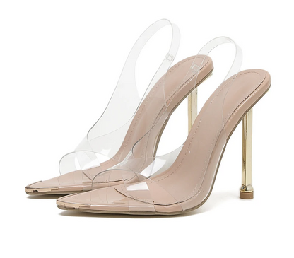Transparent Pointed Toe Design 
Crystal Stiletto High Heels