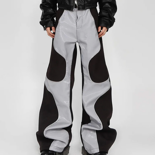 Cool Loose Casual Soft Patchwork Pu Leather Pants  Luxury Designer