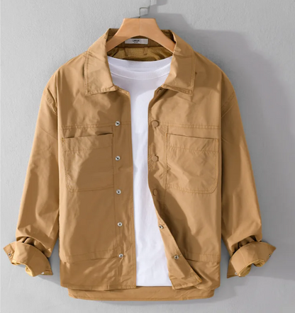 Spring Autumn New Simple Cargo Long Sleeve Jackets for Men Clothing Solid Color Cotton Casual Loose Soft Streetwear