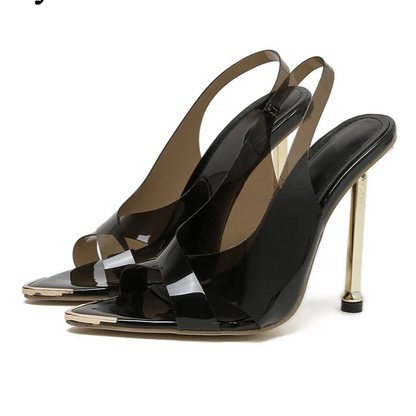 Transparent Pointed Toe Design 
Crystal Stiletto High Heels