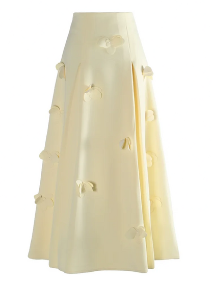 High Waist Yellow Three-dimensional Flower Party A-line Half-body Skirt Women Fashion Tide New Spring Autumn