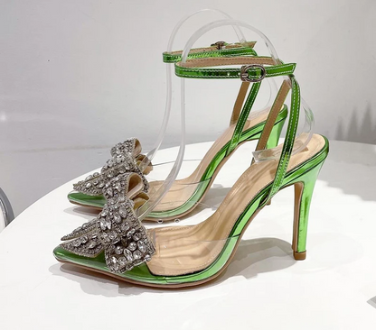 Butterfly-knot Rhinestone Slingbacks Summer Party Prom Thin High Heels Shoes