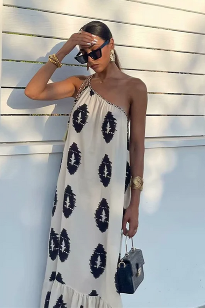 New Line Women's High Quality Fashion Style One Shoulder Printed Asymmetric Dress