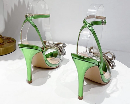 Butterfly-knot Rhinestone Slingbacks Summer Party Prom Thin High Heels Shoes