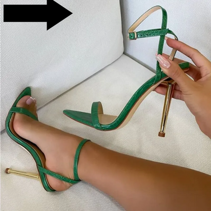 Narrow Band Ankle Buckle Strap Green High Heels Sandals Women's Pointed Toe Party Female Shoes Sandalias Mujer