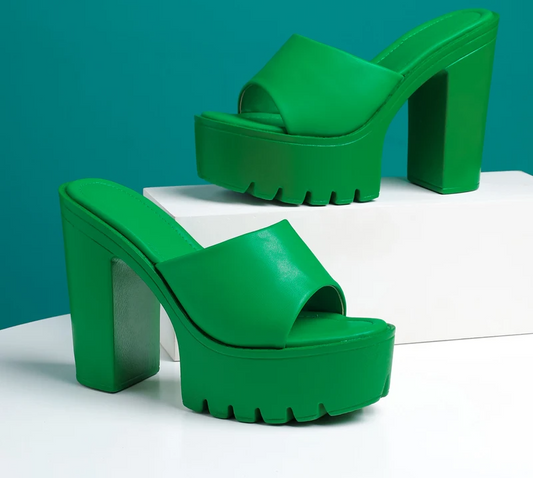 Chunky High Heels Slide Mule Shoes