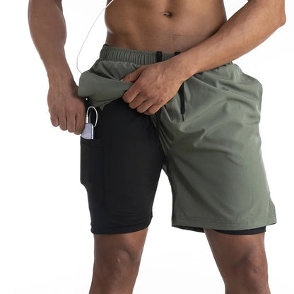 Running Shorts Men 2 in 1 Sports Jogging Fitness Shorts