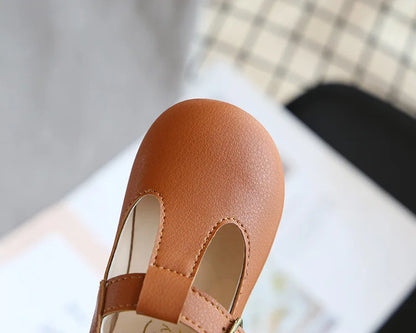 Spring Autumn Kids Shoes T Strap Leather Shoes For Girls Boys Non-slip Toddlers Mary Janes Baby Children Buckle Strap Flats