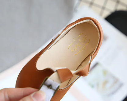 Spring Autumn Kids Shoes T Strap Leather Shoes For Girls Boys Non-slip Toddlers Mary Janes Baby Children Buckle Strap Flats