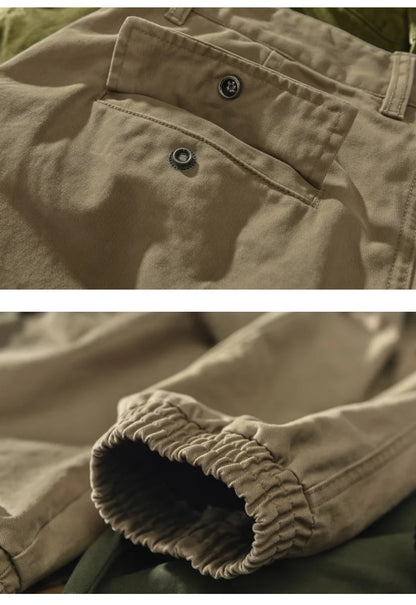 Spring New 100% Cotton Casual Cargo Pants for Men Solid Color Big Pocket Trousers Streetwear Men