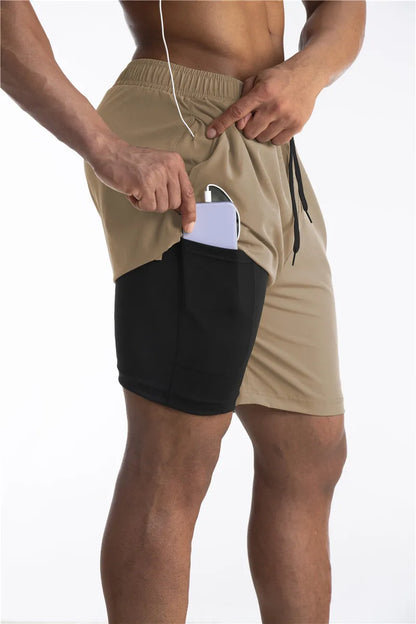 Running Shorts Men 2 in 1 Sports Jogging Fitness Shorts
