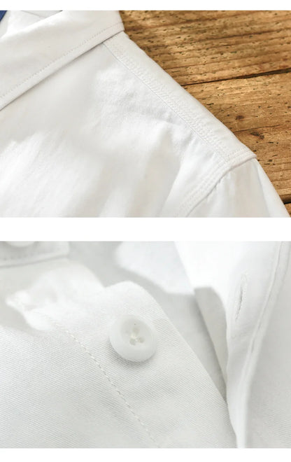 Spring and Autumn Long Sleeve Cargo White Shirts for Men Clothing Pure Cotton Retro Style Button Up Pocket  Streetwear