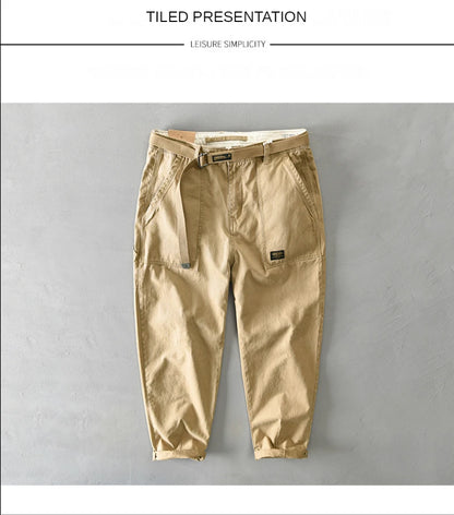 Spring Autumn New Pure Cotton Men Cargo Pants Men Clothing Casual Loose Belt Mid Waist Slim Fit Joggers Men Trouser