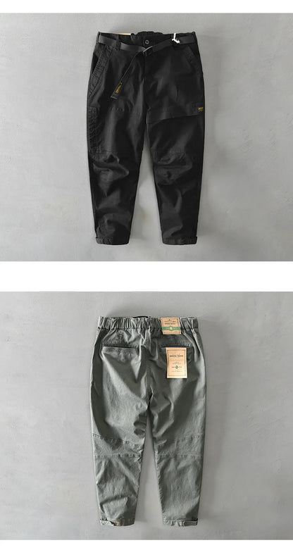 Spring Autumn New Men Cotton Solid Color Loose Cargo Pants Men Clothing Big Pockets Joggers Men Streetwear