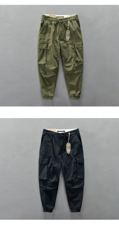 Spring New 100% Cotton Casual Cargo Pants for Men Solid Color Big Pocket Trousers Streetwear Men