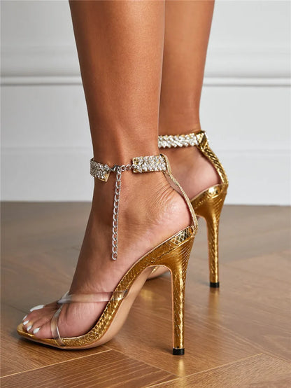 Gold Silver Snake Pattern  Sexy Pinch Square Toe High Heels  Party Shoes