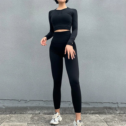 2pcs Women Seamless Yoga Set Sport Suit Gymwear