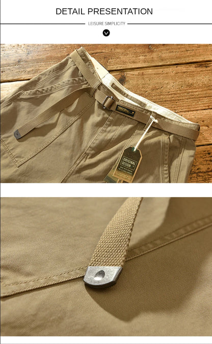 Spring Autumn New Pure Cotton Men Cargo Pants Men Clothing Casual Loose Belt Mid Waist Slim Fit Joggers Men Trouser