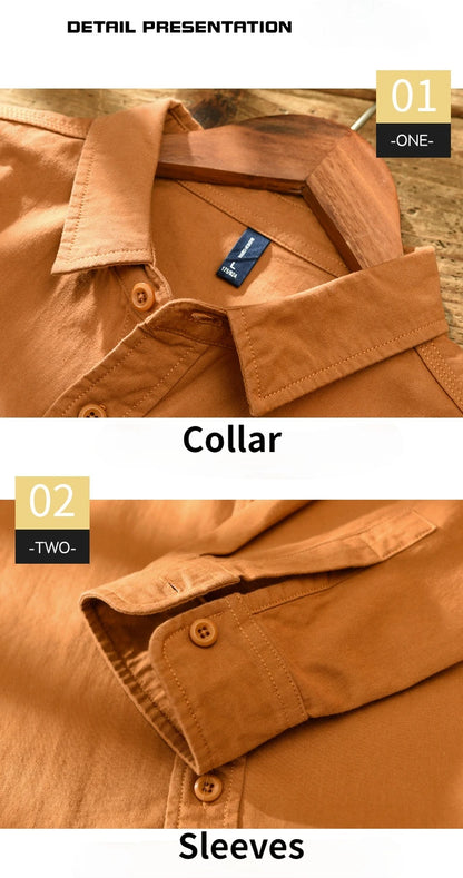 Spring and Autumn Long Sleeve Cargo White Shirts for Men Clothing Pure Cotton Retro Style Button Up Pocket  Streetwear