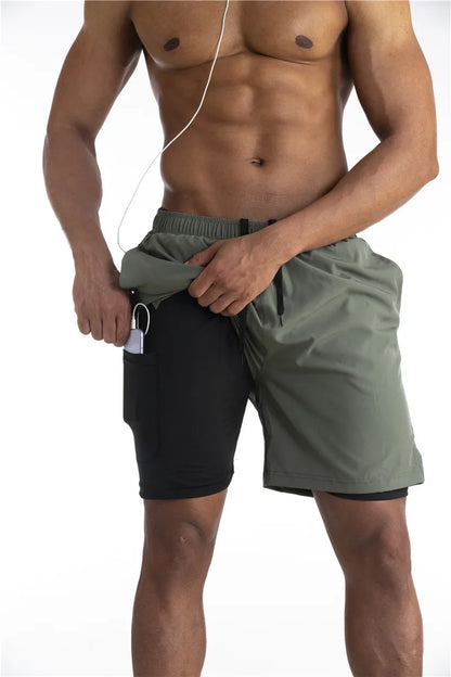Running Shorts Men 2 in 1 Sports Jogging Fitness Shorts