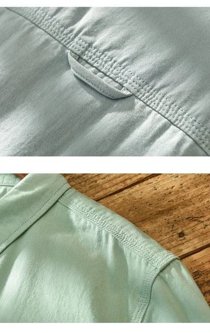Spring and Autumn Long Sleeve Cargo White Shirts for Men Clothing Pure Cotton Retro Style Button Up Pocket  Streetwear