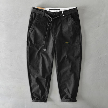Spring Autumn New Pure Cotton Men Cargo Pants Men Clothing Casual Loose Belt Mid Waist Slim Fit Joggers Men Trouser