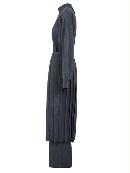 Pleated Skirt Sweatshirt Wide Leg Pants Three Piece Suit New Stand Collar Women Fashion Spring Autumn