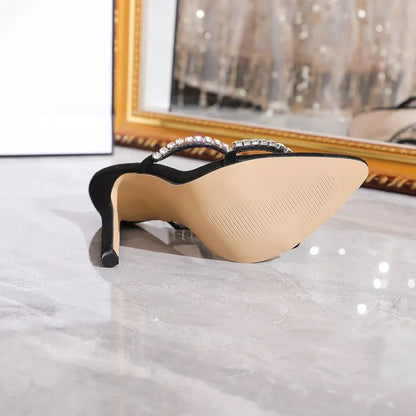CRYSTAL Pointed Toe  Sandals Summer Buckle Strap  Party Prom Thin High Heels