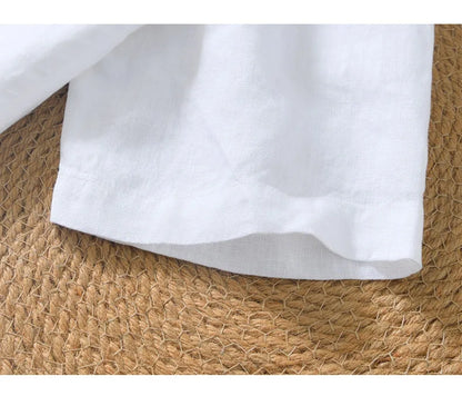 Summer New 100% Linen Short Sleeve T Shirt for Men Casual Thin Solid Color Slim Men Clothing