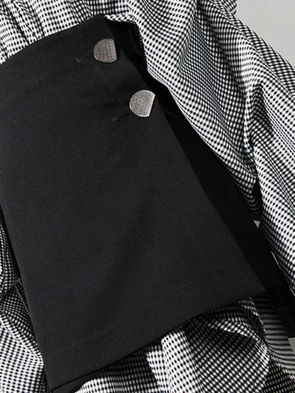 Black Plaid Irregular Stitch Big Size Dress