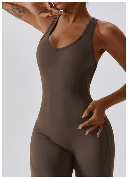 Back V Jumpsuit Gym Set