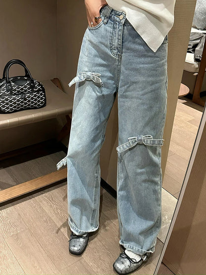 Asymmetric Bow Casual Wide Leg Jeans