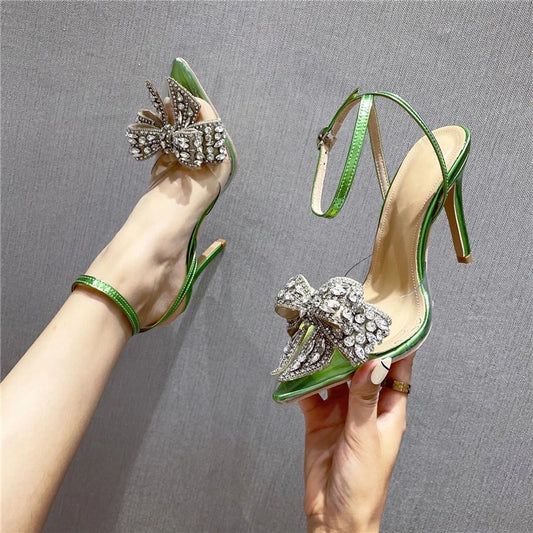 Butterfly-knot Rhinestone Slingbacks Summer Party Prom Thin High Heels Shoes