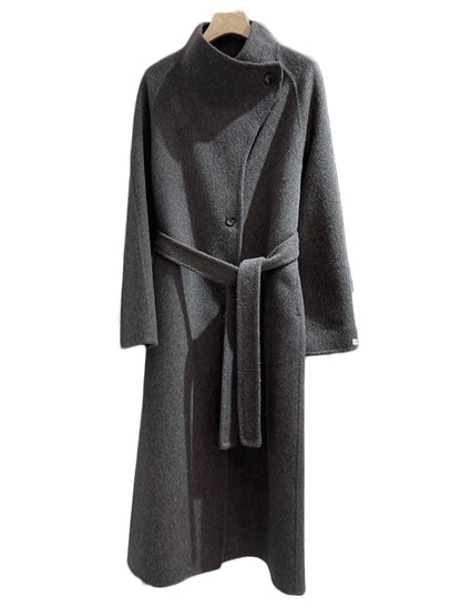 Red Belted Long Thick Woolen Coat