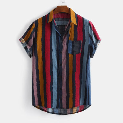 Pocket Hem Short Summer Blouse Shirts For Men 2023 Loose Shirts Lump Sleeve Multi Round Men'S Blouse Hawaiian Summer Clothes