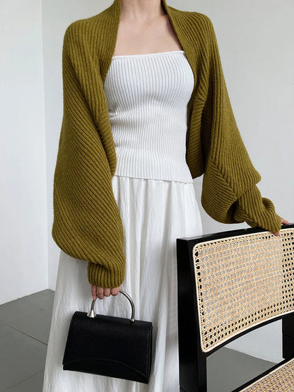 Elegant Gray Knitting Cardigan Sweater Loose Fit