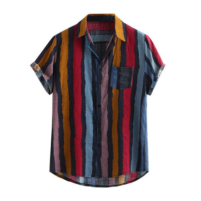 Pocket Hem Short Summer Blouse Shirts For Men 2023 Loose Shirts Lump Sleeve Multi Round Men'S Blouse Hawaiian Summer Clothes