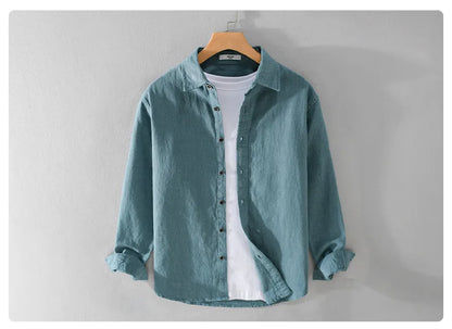 Spring Autumn New Cotton and Linen Casual Long Sleeve Shirts for Men Clothing Solid Color Simple Soft Streetwear