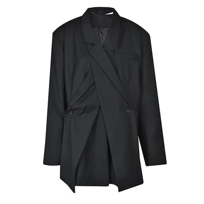 Women Black  Cross Irregular Big Size Casual Blazer New Lapel Long Sleeve Jacket Fashion Tide Spring Autumn
